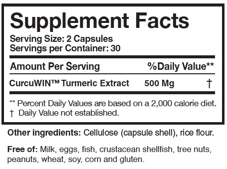 Researched Nutritionals Curcumin Pure Ingredients Label Image